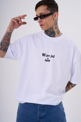 تی شرت سفید مردانه اورسایز یقه گرد پنبه (نخی) تکی کد 691019007