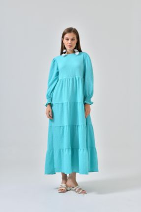 لباس فیروزه ای زنانه بافتنی مخلوط پلی استر رگولار آستین-بلند کد 753752690