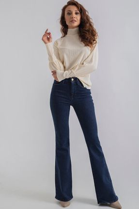 شلوار جین آبی زنانه پاچه لوله ای فاق بلند کد 101186386