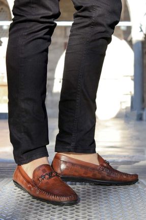 کفش لوفر قهوه ای مردانه چرم طبیعی پاشنه کوتاه ( 4 - 1 cm ) کد 36408235