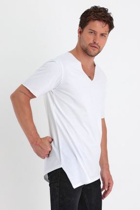 تی شرت سفید مردانه رگولار یقه آسیمتریک کد 750421834