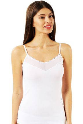 رکابی سفید زنانه پنبه (نخی) بدون آستین بند دار کد 985312