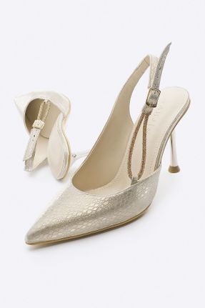 کفش مجلسی طلائی زنانه پاشنه متوسط ( 5 - 9 cm ) پاشنه نازک پلی اورتان کد 797342951