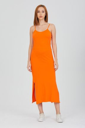 لباس نارنجی زنانه بافت تنگ بند دار کد 371373980