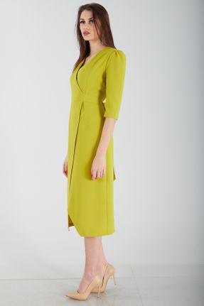 لباس مجلسی سبز زنانه پلی استر اسلیم یقه دوبل آستر دار کد 284033547