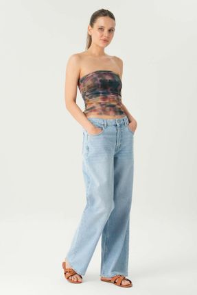 شلوار جین متالیک زنانه فاق بلند استاندارد کد 839440042