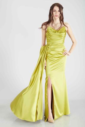 لباس مجلسی سبز زنانه پلی استر بدون آستین اسلیم استراپلز آستر دار کد 259954158