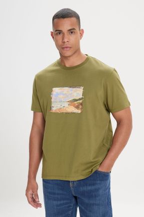 تی شرت خاکی مردانه رگولار یقه گرد کد 811142696