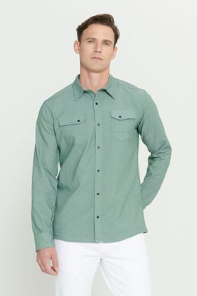 پیراهن سبز مردانه یقه پیراهنی رگولار کد 762521411