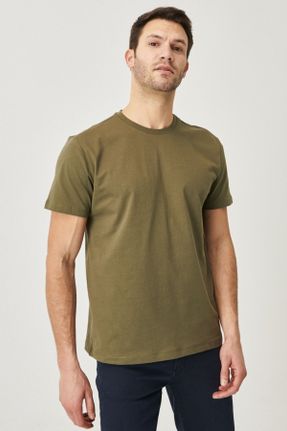 تی شرت خاکی مردانه پنبه (نخی) یقه گرد اسلیم فیت تکی بیسیک کد 224778175