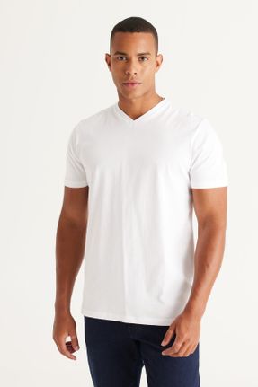 تی شرت سفید مردانه رگولار یقه گرد پنبه (نخی) تکی کد 749583171