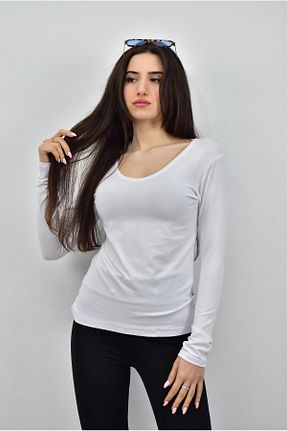 سوئیشرت سفید زنانه اسلیم فیت یقه هفت پوشاک ورزشی کد 639320504