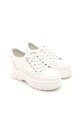 کفش اسنیکر سفید زنانه چرم طبیعی بند دار چرم طبیعی کد 804482212