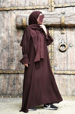 ست بالاتنه و پائین تنه حجاب قهوه ای زنانه اورسایز Ns nowascarf - کد 839489337
