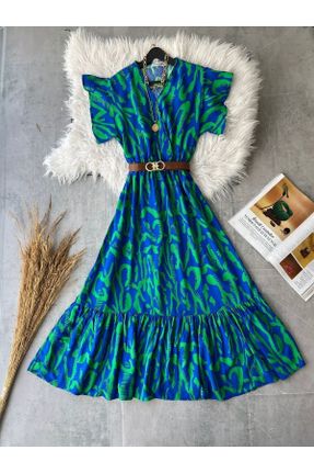 لباس آبی زنانه بافتنی ویسکون آستین-کوتاه کد 818772044