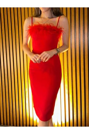لباس مجلسی قرمز زنانه اسلیم فیت استراپلز آویزی بدون آستر کد 711044344