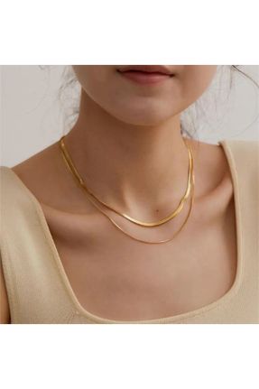 گردنبند استیل طلائی زنانه فولاد ( استیل ) کد 800503173