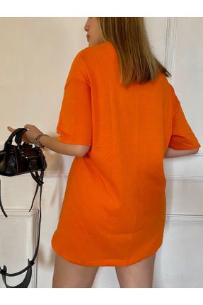 تی شرت نارنجی زنانه یقه گرد اورسایز پنبه (نخی) تکی کد 319821222
