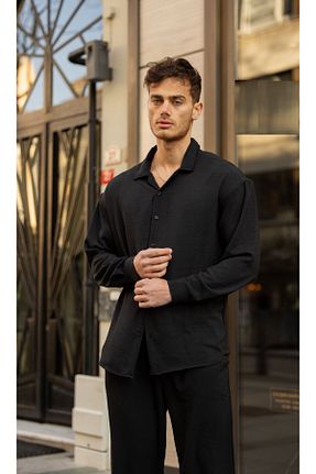 پیراهن مشکی مردانه اورسایز Butik - کد 837674086