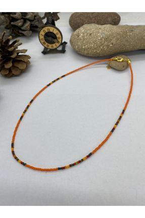 گردنبند جواهر نارنجی زنانه فلزی کد 218101917