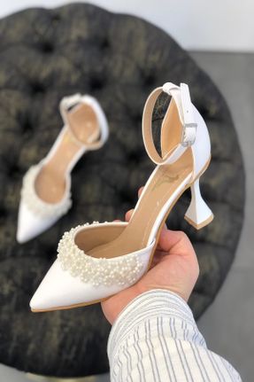 کفش مجلسی سفید زنانه پاشنه نازک پاشنه متوسط ( 5 - 9 cm ) چرم مصنوعی کد 787513317
