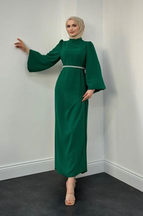 لباس مجلسی سبز زنانه رگولار یقه گرد کرپ آستین استاندارد کد 810366331