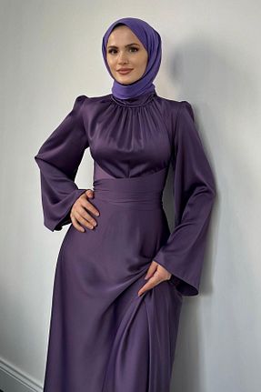 لباس مجلسی بنفش زنانه رگولار آستین استاندارد ساتن کد 824107835