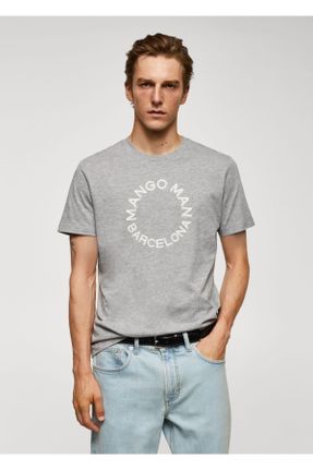 تی شرت طوسی مردانه یقه خدمه پنبه (نخی) رگولار کد 740111514
