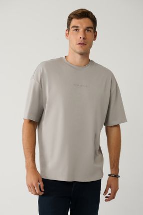 تی شرت طوسی مردانه اورسایز یقه گرد کد 833499160