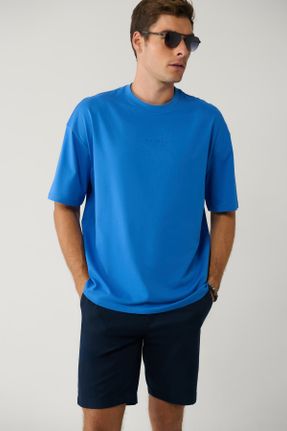 تی شرت آبی مردانه اورسایز یقه گرد کد 833499957