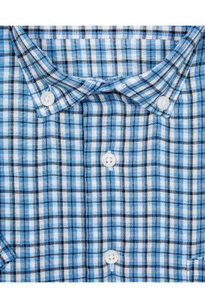 پیراهن آبی مردانه راحت یقه پیراهنی پنبه (نخی) کد 111809915