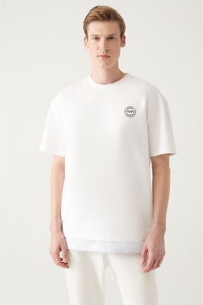 تی شرت سفید مردانه اورسایز یقه گرد پنبه (نخی) تکی کد 465696825