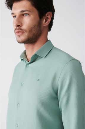 پیراهن سبز مردانه رگولار یقه پیراهنی پنبه (نخی) کد 684092023