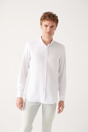 پیراهن سفید مردانه رگولار پنبه - پلی استر یقه پیراهنی کد 704425325
