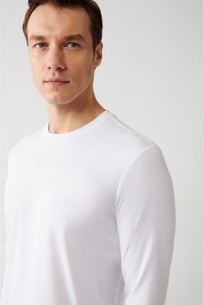 تی شرت سفید مردانه رگولار یقه گرد مودال کد 767296335
