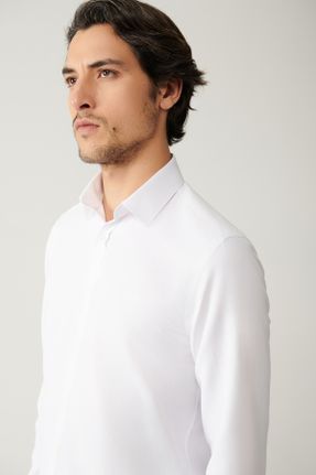 پیراهن سفید مردانه رگولار پنبه - پلی استر کد 820565460
