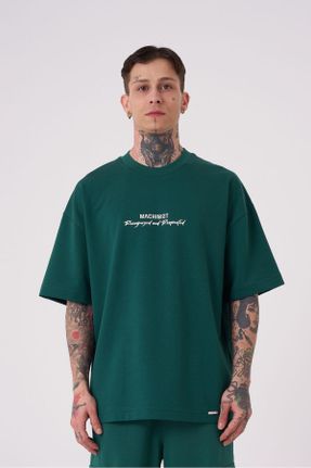 تی شرت سبز مردانه اورسایز یقه گرد پنبه (نخی) تکی جوان کد 816891313