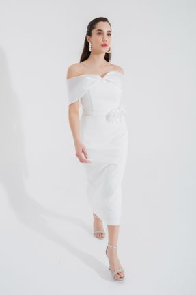 لباس مجلسی سفید زنانه آستین استاندارد رگولار یقه قایقی آستر دار کد 815036106