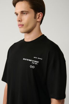 تی شرت مشکی مردانه رگولار یقه گرد پنبه (نخی) کد 835457267