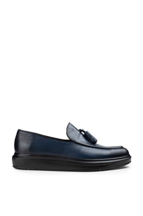 کفش لوفر آبی مردانه چرم طبیعی پاشنه کوتاه ( 4 - 1 cm ) کد 129241521