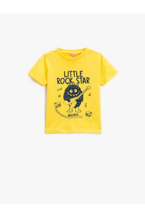 تی شرت زرد بچه گانه رگولار یقه گرد پنبه (نخی) تکی کد 410940070