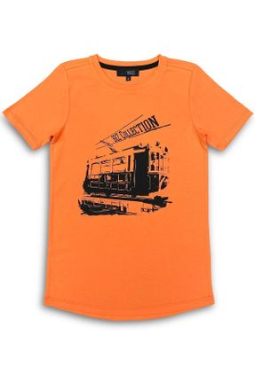 تی شرت نارنجی بچه گانه یقه گرد رگولار تکی جوان کد 117511395