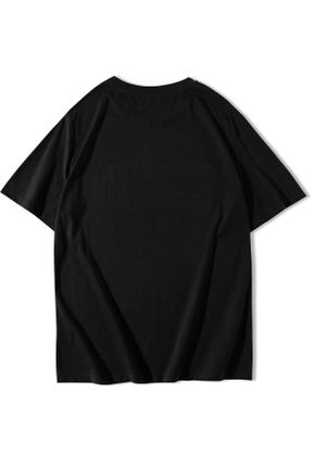 تی شرت مشکی مردانه ریلکس یقه گرد پنبه (نخی) تکی کد 828693892