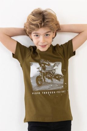 تی شرت خاکی بچه گانه رگولار یقه گرد تکی جوان کد 677899539