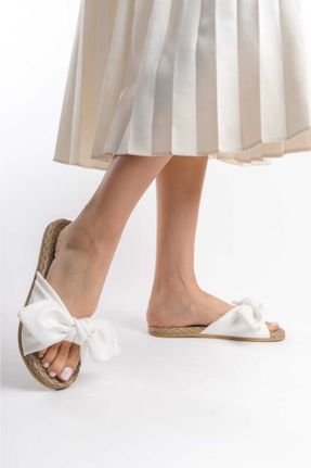 دمپائی سفید زنانه پاشنه ساده چرم مصنوعی پاشنه کوتاه ( 4 - 1 cm ) کد 830252210