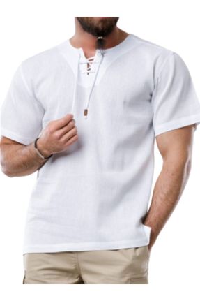 پیراهن سفید مردانه راحت کتان نما کد 836389267