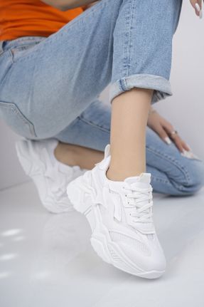 کفش اسنیکر سفید زنانه بند دار چرم مصنوعی کد 641205149