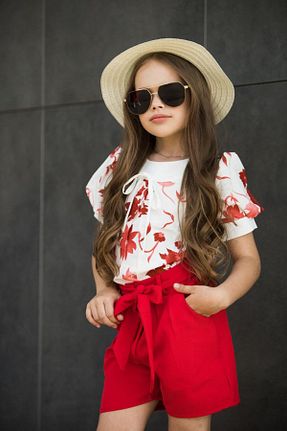 ست بالاتنه و پائین تنه قرمز بچه گانه بافت Ribbon kids - کد 839422573