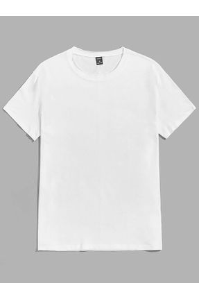 تی شرت سفید زنانه راحت یقه گرد تکی کد 249619456