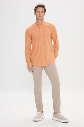 پیراهن نارنجی مردانه یقه دکمه دار اسلیم فیت کد 83134352